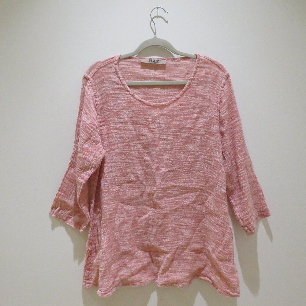 FLAX Linen Blend Textured Tunic Top in Light Red Lagenlook Flowy Comfy - Picture 2 of 14